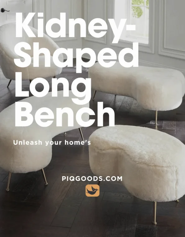 Elegant Kidney-Shaped Long Bench with Shearling Upholstery