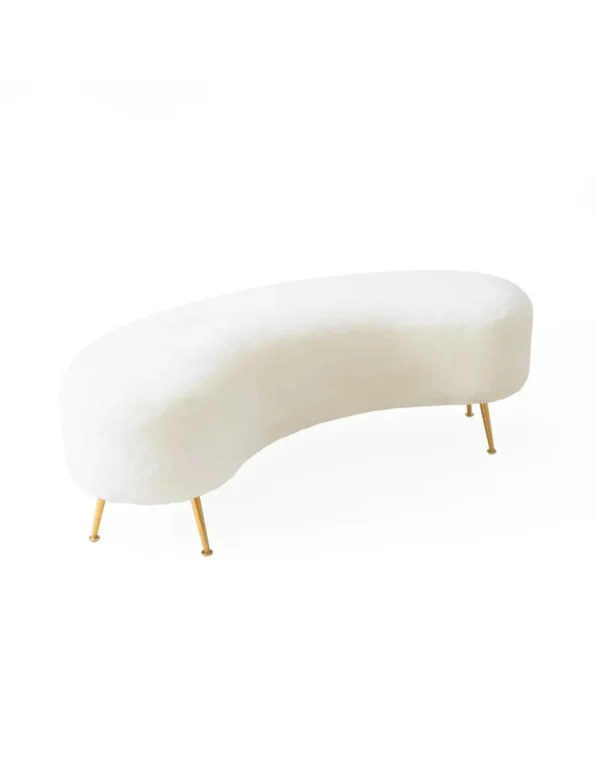 Elegant Kidney-Shaped Long Bench with Shearling Upholstery